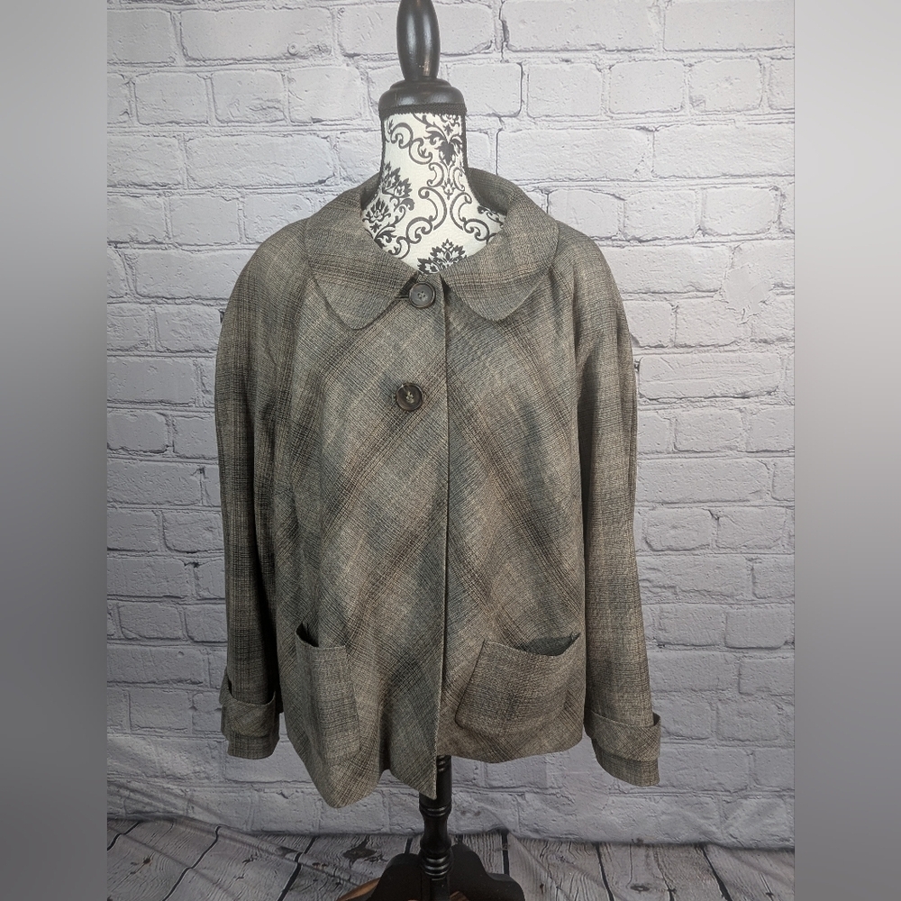 East 5th womens long sleeve button front plaid print lined jacket pockets 3x b19